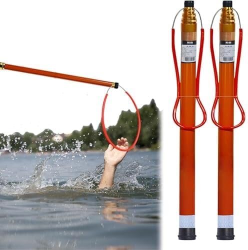 Professional Fiberglass Telescopic Pool Safety Pole, 2-Pack Non-Slip Handle, High Visibility Emergency Rescue Hook for Struggling Swimmers, Adjustable 1.2-4.5m/3.9-14.8ft