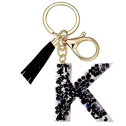 Selovo Initial K Key Chain Letter Black Charm Tassel Keychain For Handbag #TOP28