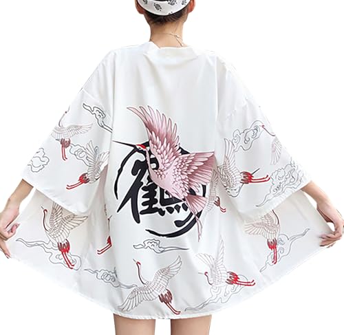 Image of LAI MENG FIVE CATS Women's Floral Print Loose Blouse Japanese Kimono Tops | Puff Sleeve,Cover up Top,Casual Cute Tops,Summer Cardigans 2026