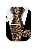 Barry.Wang Herren Krawatte Einfarbig Uni Schlips Satin Mit Einstecktuch Hochzeit Krawattenset (Schwarze und goldene Blume)