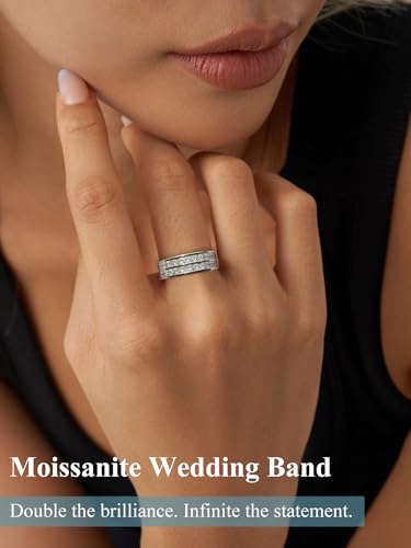 Moissanite Wedding Band Eternity Rings Princess Cut D Color VVS1 Moissanite Channel Set, 925 Sterling Silver Moissanite Rings for Men Women2