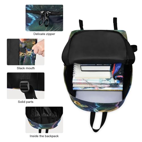Backpack Lunch Box Set Large Capacity Travel Backpacks and Insulated Lunch Bag for Commute Hiking Picnic Fantasy Night Cat Print3