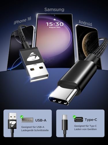 USB C Kabel, [2 Stück 2m] 3.1A USB C Ladekabel Nylon USB auf USB C Kabel – Ansicht 2