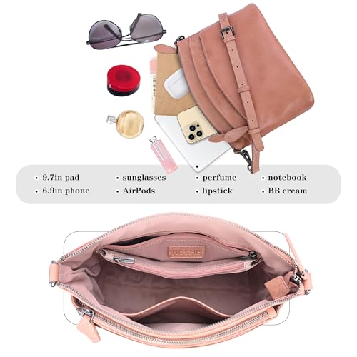 Image of HESHE Crossbody Bags for Women Genuine Leather Purses with Multi-Pockets Vintage Ladies Small Shoulder Satchel Bag