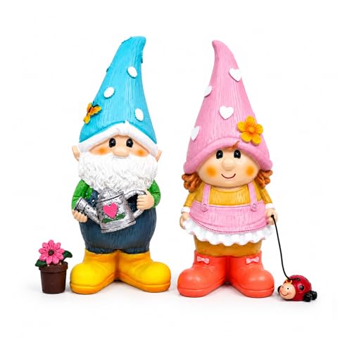 nezababy 2PCS Naughty Garden Gnomes Outdoor Decorations, Funny Couple Statue Resin Lawn Ornament for Yard Patio Indoor Home Decor