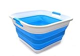 SAMMART Collapsible Plastic Laundry Basket - Square Tub/Basket - Foldable Storage Container/Organizer - Portable Washing Tub - Space Saving Laundry Hamper (1, Sky Blue)