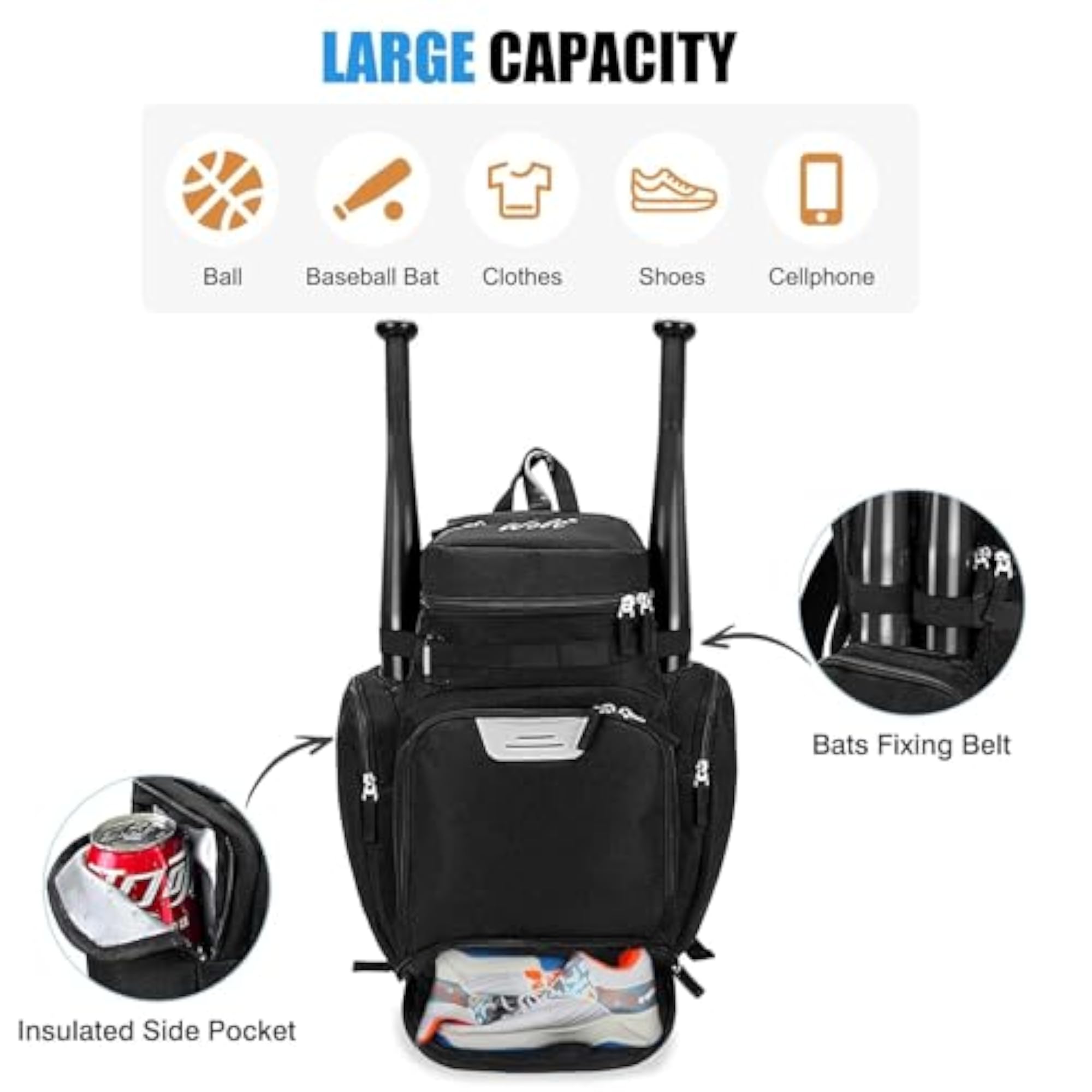 Baseball Bag Backpack for Youth and Adults