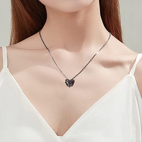 Urone Sterling Silver Rib Necklace Black Pendant With Red Heart Zircon Gothic Skull Jewelry Valentine's Day Birthday Gifts For Women #TOP5