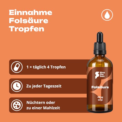 Folsäure MONO Tropfen 400 µg (5-MTHF, L-Methylfolat) | 50 ml | hoch dosiert | vegan | Made in Germany