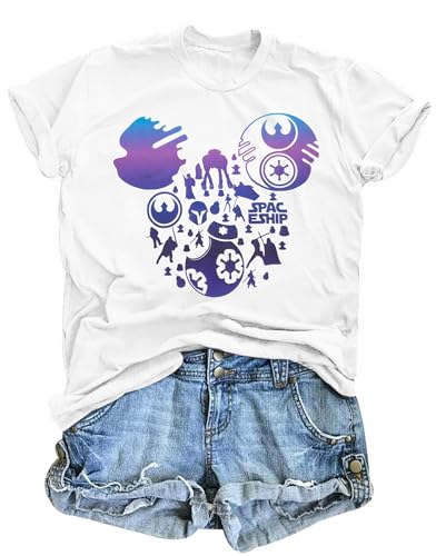 Image of FRYAID Women May The Power Be with You Graphic T Shirt Short Sleeve Casual Tops Summer Fun Vacation Shirt Soft Casual Fit