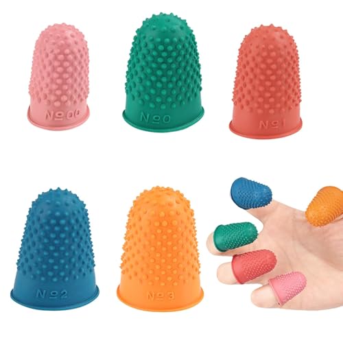 5 Pcs Rubber Thimbles for Finger Tip Protection - 5 Assorted Sizes & Colours - Reusable Non-Slip Finger Protectors for Money Counting, Document Sorting & Stationery Tasks