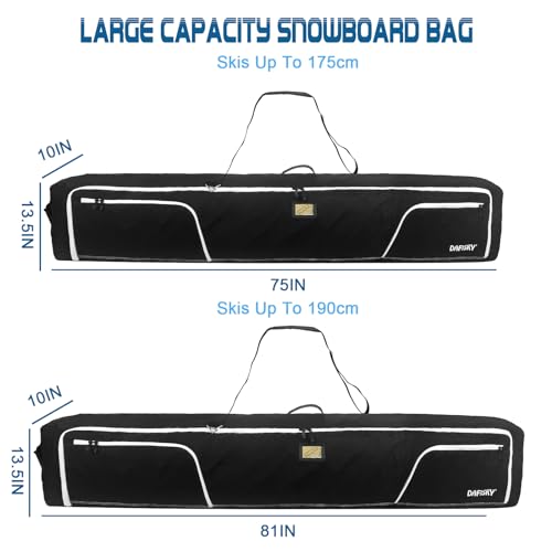 DAFISKY Rolling ski bag - Padded Snowboard Bag For Air Travel With Wheels,Outside Double Bags Fit 2 Sets Skis