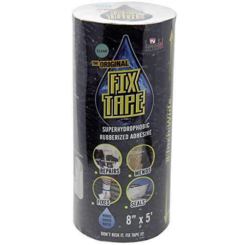 The Original Fix Tape (As Seen On TV), Rubberized Waterproof Adhesive Seal Tape, Patch and Repair Cracks, Pipes, Roof, Boat Leaks (Clear, 8 inches x 5 feet)