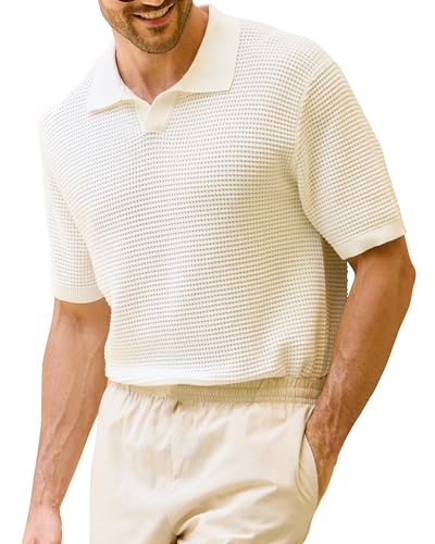 Kallspin Mens Polo Shirts Knit Textured Short...