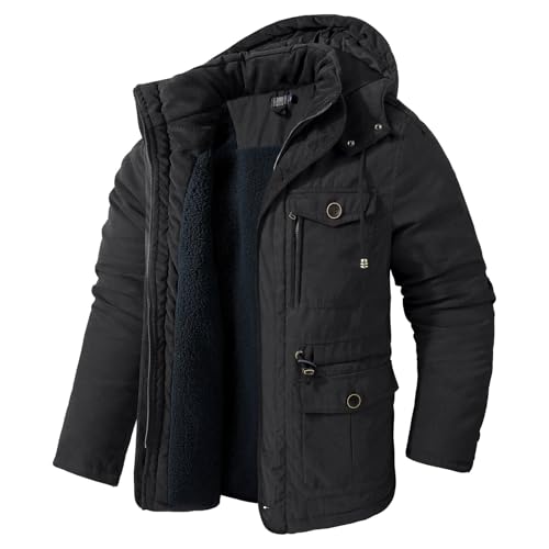 Veste d'hiver homme en coton épais durable avec capuche et poches cargo