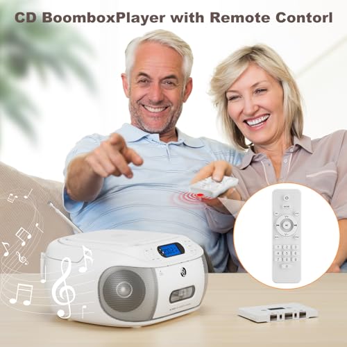 Image of CD Cassette Player Combo, Hernpark Rechargeable Boombox with Bluetooth 5.1, CD Player with Remote Control, Tape Recording, FM Radio, Super Bass, Stereo Sound, Aux /USB Drive, Headphone Jack