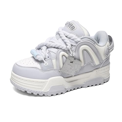 QAND Retro Platform chunky Sneakers Unisex Chunky Thick Sole Height Increasing Sweet Cool Casual Shoes for Men Women 2026 Fall New Y2K Aesthetic (Grey, Adult, Women's, 10.5, Digital, US Shoe System, Medium (Medium))