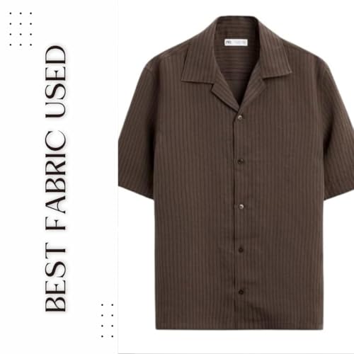 Image of MiraMichi Men's Regular Fit Long Shirt - Corduroy Fabric, Striped Pattern, Half Sleeves, Ideal for Casual