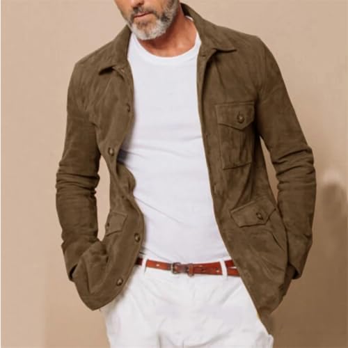 Vintage Suede Coats Men's Hunting Suit Jacket Single Breasted Casual Slim Lapel Blazer Jackets3