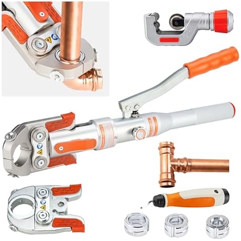 IBOSAD Copper Tube Fittings Hydraulic Pipe Crimping Tool with with 30° Angle Jaw with 1/2,3/4 and 1 inch Jaw Copper Pipe Propress Crimper Pressing Plier (with 30-Degree Angle Jaw for Copper Pipe) Cover
