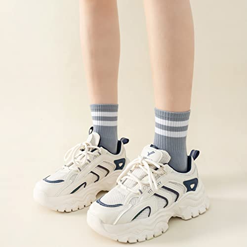 Digoon 6 Pairs Fashion Striped Athletic Socks For Women,Casual Cute Vintage Crew Socks,All Season Socks For Women (Multicolor-4) #TOP4