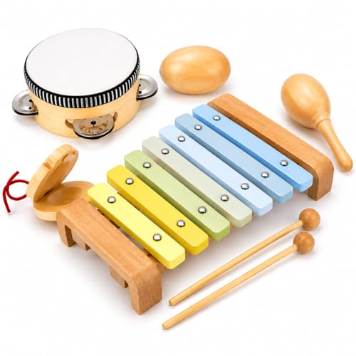 Toddler Musical Instruments Set Montessori Wooden Baby Toys | Sensory Music Toys for Toddlers |Educational Kids Instruments | Natural Wood, Non-Toxic | Ages 3+ | Gift for Boys & Girls