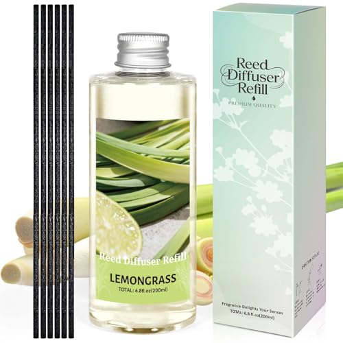 Image of STRN Reed Diffuser Essential Oil Refill, Lemongrass Scent 200ml with Sticks, Long-Lasting Aromatherapy, Summer Fragrance Liquid with Eco-Friendly Bottle for Home, Bedroom, Spa