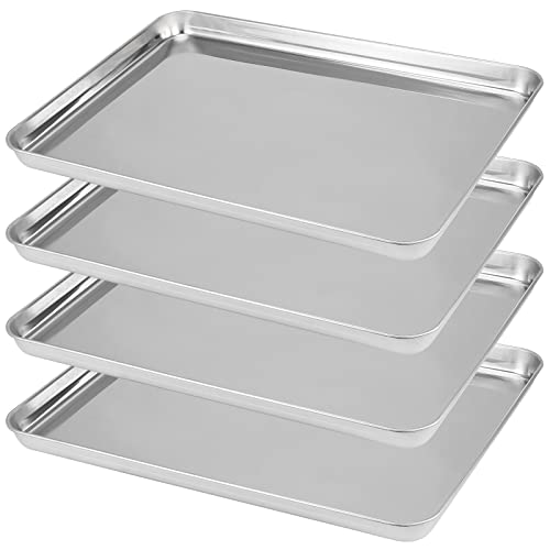 ZOENHOU Lot de 4 plaques de cuisson rectangulaires en acier inoxydable - Grande plaque de cuisson professionnelle anti-adhésive - 40,6 x 30,5 x 2,5 cm Cover