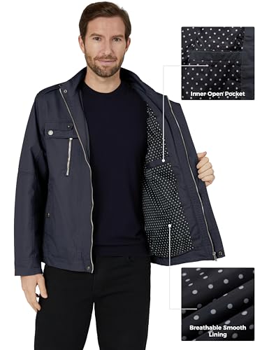 Image of wantdo Men's Cotton Lightweight Military Jacket Casual Windbreaker | Zipper and Snap Closure,Windproof,Stand Collar,Regular Fit,Versatile Outerwear,Spring Fall Daily Wear
