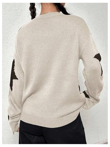 SOLY HUX Women's Y2k Graphic Baggy Sweater Star Print Long Sleeve Crewneck Knitted Pullover Tops3