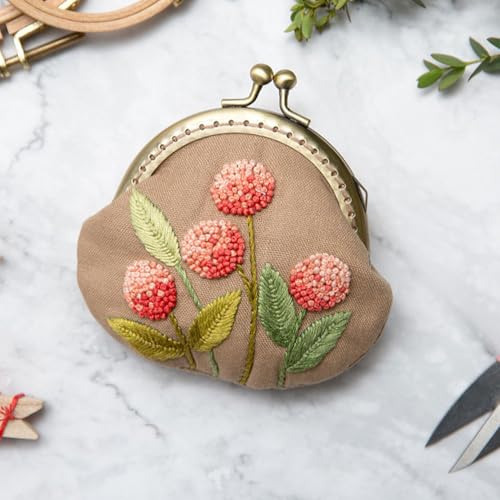 Image of 1set Embroidery Starter Kit with Lock Frame Diy Coin Purse for Beginners Handmade Tools Kit with Wool Needle Accessories Present for Women and Girls Herb