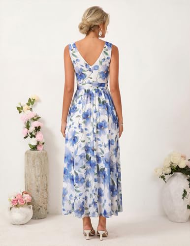 Image of GRACE KARIN Women's Summer Sleeveless Floral Maxi Dress V Neck Formal Wedding Guest Dress A Line Beach Vacation Clothes