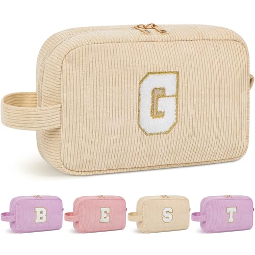 WELIDAY Initial Makeup Bag, Birthday Gift Chenille Patch Cosmetic Bag