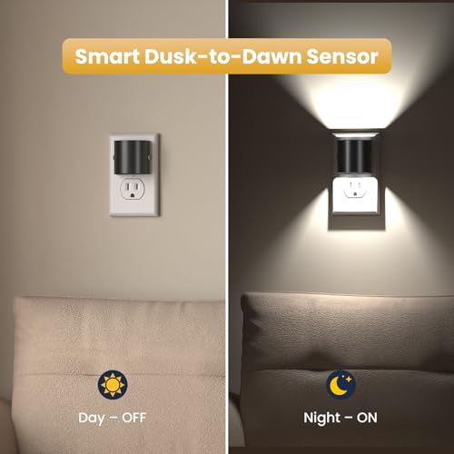 Image of Night Light, Night Lights Plug into Wall, 2 Pack, Dim LED Nightlight with Dusk to Dawn Sensor, 5000K Daylight White Dimmable Plug in Night Light, Up & Down Lighting for Bedroom, Bathroom, Hallway