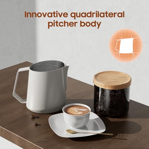 Image of MHW-3BOMBER Milk Frothing Pitcher - 20oz /600ml Milk Frother Cup with U-Shaped Spout - SUS 304 Steaming Pitcher - Cappuccino Latte Art Cup for Barista - Quadrilateral Body - P5183-OS (Pack of 2)