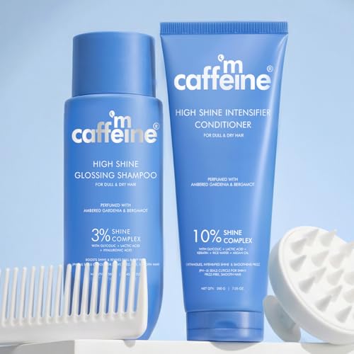 Image of mCaffeine Glass Hair Wash Duo | Glossy Hair Shampoo + Shine Intensifier Conditioner | New Shine Complex | Smooth, Shiny Hair & 48Hr Frizz Control | Long Lasting Luxury Fragrance| 250ml + 200G