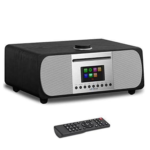 LEMEGA M5+ All-In-One 35W Premium Music System with CD player/Internet/FM Radio, Spotify, WIFI, Bluetooth, Built-In Subwoofer, USB MP3, Headphone-out, Clock and Alarms, Remote & app Control– Black Oak