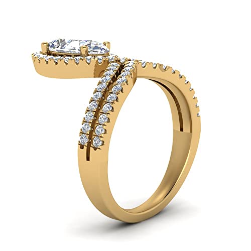 Choose Your Gemstone Pear Shaped Curved Halo Diamond CZ Ring Yellow Gold Plated Pear Shape Halo Engagement Rings Matching Jewelry Wedding Jewelry Easy to Wear Gifts US Size 4 to 123