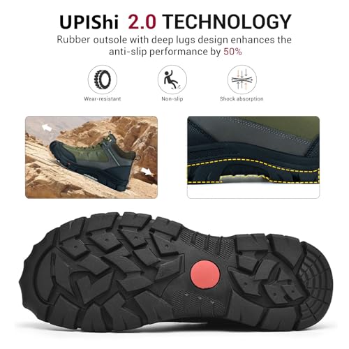 UPIShi Men's Hiking Waterproof Leather Boots Walking Lightweight Working Trekking Outdoor Casual Breathable Shoes4