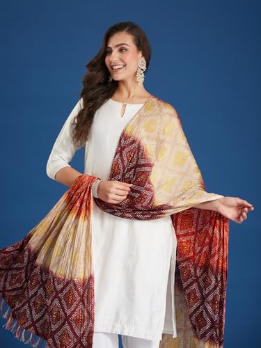 Image of Women's Silk Blend Abstract Pattern Red Dupatta with 2.20 Meters | Women's cotton printed dupatta with tassels -Red Shed Patta