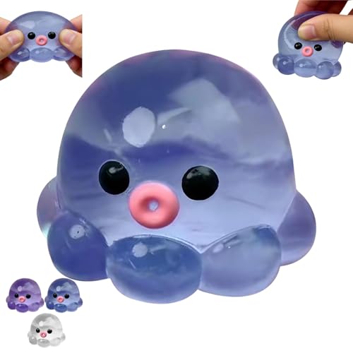 Cute Transparent Octopus Squishies Stress Ball for Adults - Soft Squeeze Fidget Toy Stress Relief Toy Birthday Gift & Party Favors (Blue)