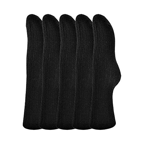 Henny Rue Wool Socks Women's Men Casual Winter Warm Thick Knit Cozy Slouch Black Socks Crew (5Pairs-5) Cover