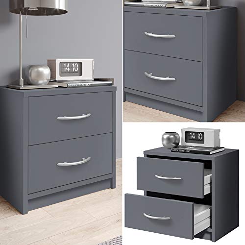 Table de chevet gris graphite petit espace meuble de nuit 2 tiroirs lit - 7