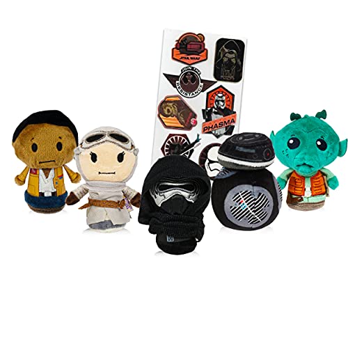 Classic Star Wars and Star Wars New Trilogy Plushies Set - 5 Pc Hallmark Itty Bittys Star Wars Plush Toys Star Wars Stuffed Animal Bundle with Star Wars Stickers (Star Wars Party Decorations)