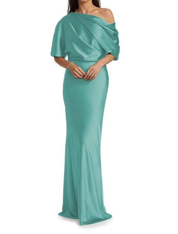 Image of Mermaid Satin Mother of The Bride Dresses for Women Ruched One Shoulder Formal Evening Gowns
