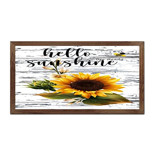Plaque en bois moderne Hello Sunshine avec finition encadrée premium 55cm