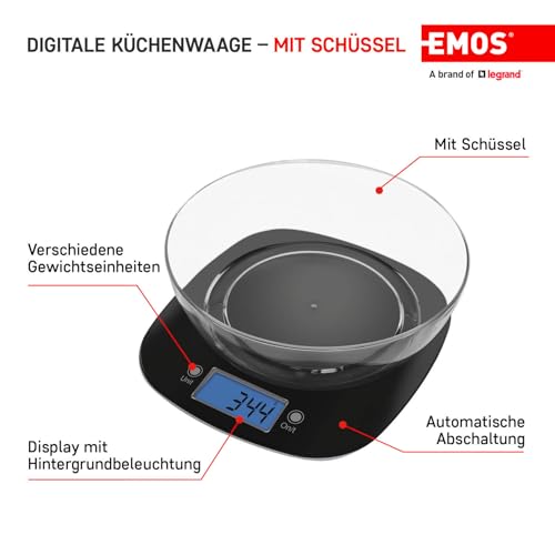 Báscula de cocina digital EMOS con cuenco y pantalla LCD miniatura 3
