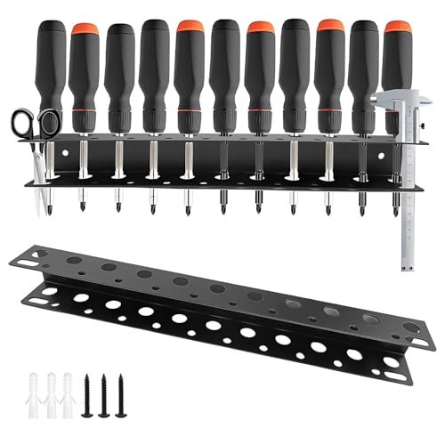 WJUAN Werkzeughalter Wand 40cm verstärkt 1,5mm | Schraubendreher Organizer mit 21 Löchern & 2 Slots für Schieblehren | Für Garage & Werkstatt
