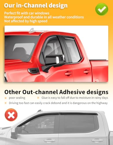 Image of Window Rain Guards for Chevy Silverado /GMC Sierra 1500 Double Cab 2019-2026 | Saleago,in-Channel,Extra-Thick,Extra Durable,Window Visors,Window Deflectors,Vent Visors,Vent Shades,Truck Accessories,PC