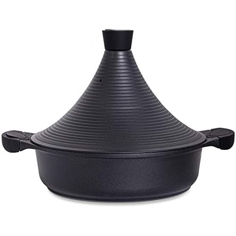Marokkanischer Tagine-Kochtopf mit selbstgießendem Aluminiumdeckel | Antihaftbeschichtung | 28cm | Induktionsbackofen sicher (Black) Cover